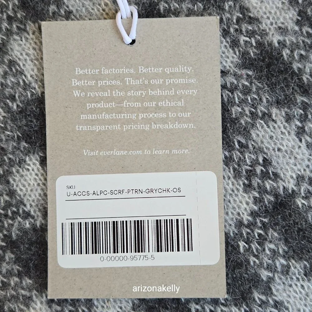 NWT Everlane Alpaca Patterned Scarf Grey Check Knit